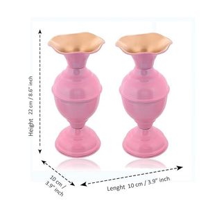 Florero de Metal estético para la decoración de la sala de estar del hogar, jarrón Floral hecho a mano con acabado rosa - Product Image 3