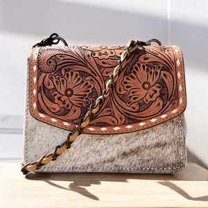 Sac bandoulière vintage bohème occidental en cuir de vachette pour femme, motif floral ciselé à la main, sangle unique réglable, léger, été - Product Image 6