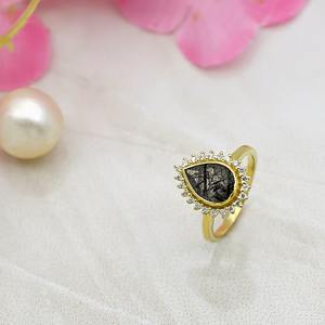 2025 forma de pera 7x10mm anillo de cuarzo rutilo negro oro hecho a mano anillo de compromiso único para mujeres regalo de joyería de piedras preciosas de lujo - Product Image 3