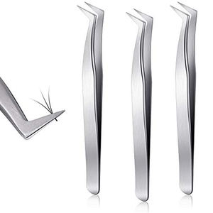 Pince à cils Extension de cils Pince à épiler Volume russe Pointe en fibre de 11.5cm Acier inoxydable L Pince à épiler coudée Individuelle - Product Image 1