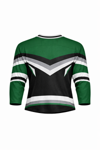 Jersey de Hockey sobre Hielo para Hombre, Verde y Negro a Rayas, Manga Tres Cuartos, Cuello en V, Absorbe la Humedad, Sublimado - Product Image 3
