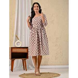 Vestido Largo Casual de Algodón Estampado a Mano con Cuello Cuadrado, Cintura Natural, Botones Delanteros, Transpirable, Tallas Grandes hasta 5XL, Color Blanco y Rosa, ODM - Product Image 5