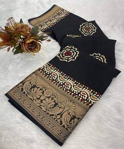 DERNIÈRE SOIE DOLA AVEC BORDURE JACQUARD IMPRIMÉE SAREE AVEC BLOUSE NON COUCHÉE VÊTEMENT DE SOIRÉE PRIX DE GROS VÊTEMENT ETHNIQUE NOIR - Product Image 1