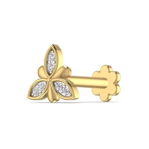 Joyería de cuerpo fino de oro de 14KT para mujer, nuevo diseño, forma de flor, Nosepin con 0,08 CT Real Diamond Trillion Pressing Style para regalos - Product Image 3