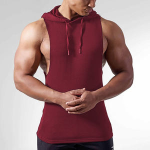 Custom Men Zip Up Sleeveless <b>Gym</b> <b>Hoodie</b> 100% Cotton Hooded Tank Top Muscle Training Fitness Vest - Product Image 1