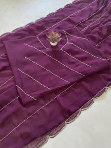 ส่าหรีแท้น้ำหนักเบาพร้อมด้วยงานฝีมือที่ดีงามสำหรับงานปาร์ตี้และของสะสมประจำ - Product Image 3