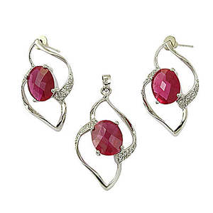 Ensemble de bijoux romantique classique Art Palace en argent 925 avec rubis, collier, boucles d'oreilles et pendentif en forme de cœur ovale pour femme, mariage - Product Image 3