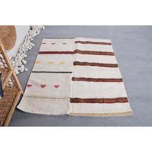 Alfombra clásica de lana rústica Beige área grande 3,7 'X 4,6 'diseño turco Vintage rayas Patchwork látex Rectangular pasillo felpa - Product Image 4