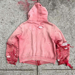 Nouveau style streetwear : sweats à capuche zippés 100 % coton, coupe lourde, délavés à l'acide, effet vieilli, double délavage, très tendance - Product Image 3