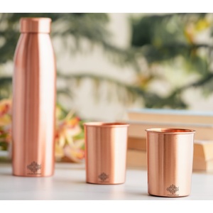 IndianArtVilla Pure Copper <b>Bottle</b> Drinkware Gift Set- Plain Design with 1 <b>Bottle</b> & 2 <b>Glass</b> With Pastel Blue Gift Box - Product Image 3