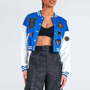 Chaqueta universitaria recortada de estilo Vintage para mujer, nueva chaqueta de cuero bordada a la moda para temporada al aire libre, bordado de algodón - Product Image 5