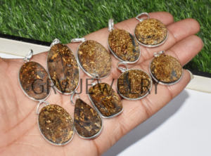 Lote al por mayor de colgantes de bisel de plata de ley 925 étnicos hechos a mano, piedras preciosas de broncita natural para compromiso de aniversario de boda - Product Image 3