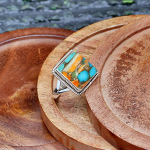 Bohemian Style Oyster Copper Turquoise <b>Ring</b> 12mm Square 925 Sterling <b>Silver</b> Minimalist Filigree Gemstone Turquoise <b>Boho</b> Jewelry - Product Image 1