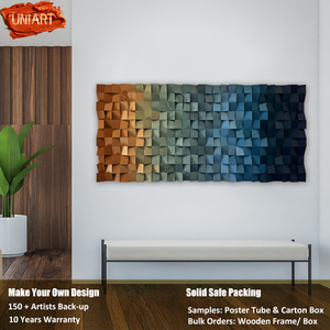UNIART Gallery Interiors 3D Sculptured Woodblock Handmade Hotel Corridor Vertical Hanging Geometric Wooden Panel Decor <strong>Wall</strong> <strong>Art</strong> - Product Image 5