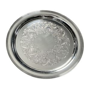 Stainless Steel <b>Charger</b> <b>Plates</b> Silver Dinner <b>Plate</b> Round Server Ware Embossed Floral Beaded Edge Design For Formal Dining Events - Product Image 2