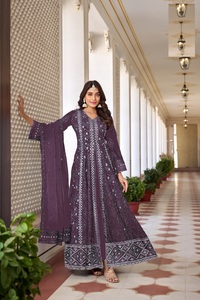 Fausse georgette lourde et soie Santos terne avec organza dupatta avec semi-cousu - Product Image 3