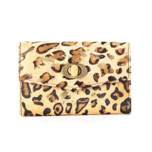 Cartera de Piel de Vaca de Lujo con Estampado de Leopardo, Hecha a Mano, de Cuero Genuino, Diseño Occidental, Estilo Boho, Tarjetero con Cierre de Botón - Product Image 1