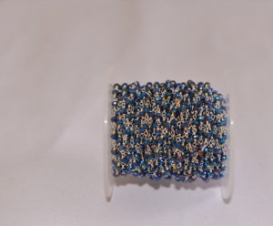 Chaîne de chapelet en perles de verre pyrite bleue plaquée argent de 3 mm, faite à la main, enveloppée de fil, pour la fabrication de bijoux, bracelets et colliers - Product Image 4