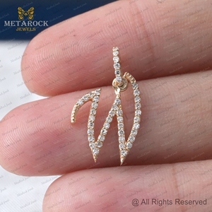 Sólido 14K oro amarillo W inicial colgante hecho a mano pavé diamante joyería de alta calidad W letra nombre colgante oro diamante joyería - Product Image 6