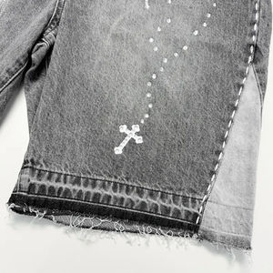 Wholesale DENIM Custom Embroidery Logo Short Rhinestone Distressed Denim Shorts Acid Wash Customization <b>Jeans</b> Shorts <b>for</b> <b>Men</b> - Product Image 6