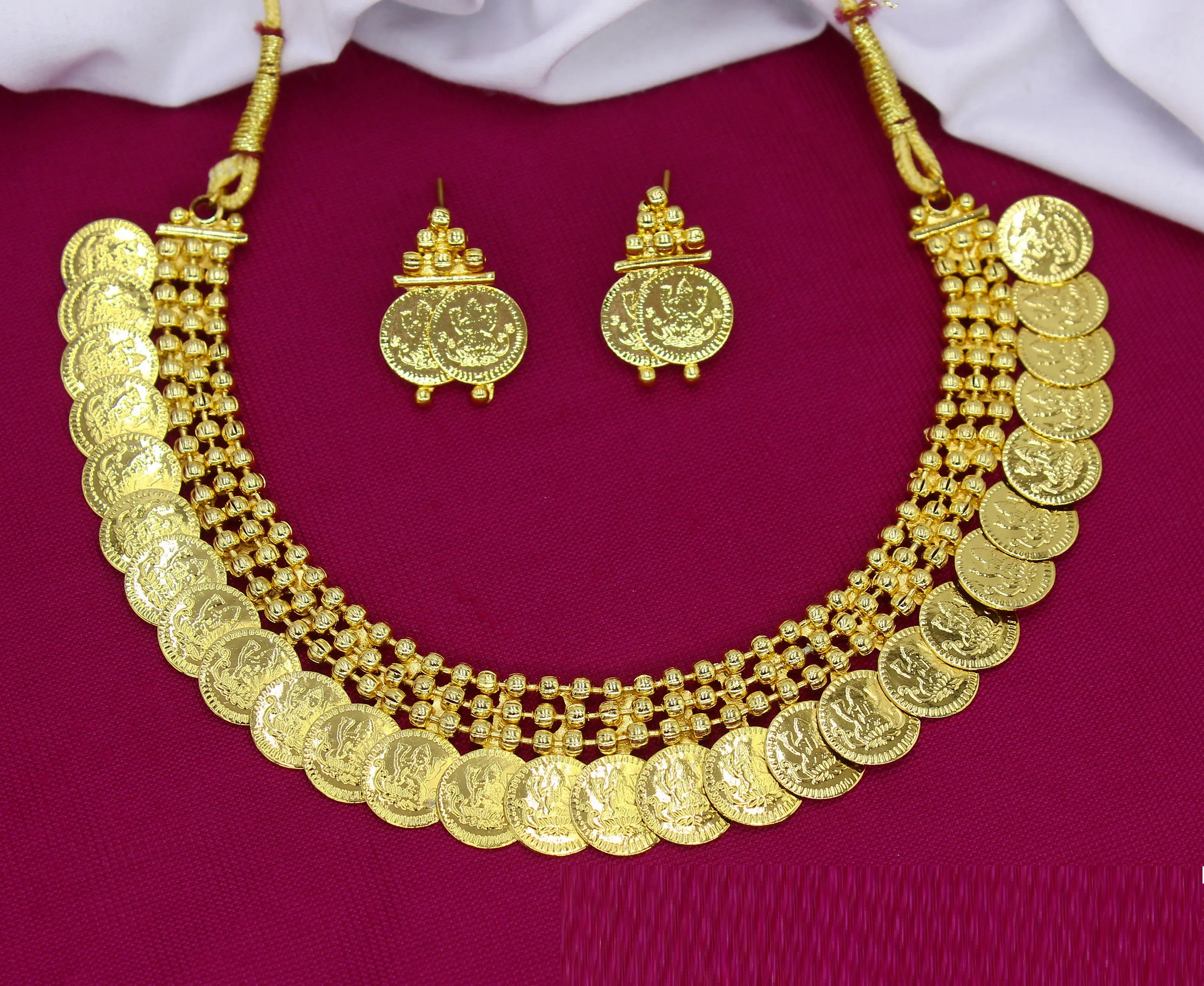Necklace with earrings jewellery set goldplated pure brass uae indian jewellery necklace coin necklace south jewellery