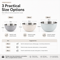 Ensemble de 3 bols mélangeurs empilables personnalisables en acier inoxydable colorés avec becs verseurs pour salades, légumes, pâtes et pâtisseries