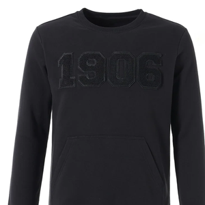 Sweat-shirt brodé en chenille noire-Sweat à capuche lettre grecque à manches longues avec poche kangourou - Product Image 3