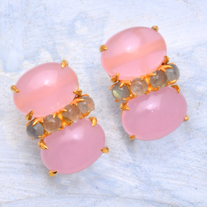 Vêtements quotidiens femmes mode naturel rose rose et Labradorite pierres précieuses plaqué or 925 argent Sterling Style classique boucles d'oreilles - Product Image 2