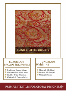Tissu en soie brocart Banarasi de luxe, jacquard tissé, motif géométrique abstrait, résistant à l'abrasion, pour robes de mariée et tenues pour filles, vente en gros - Product Image 6