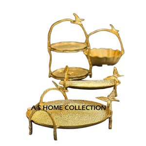 ชุดแท่นวางเค้กแบบมีด้ามจับดีไซน์ทรงผีเสื้อพร้อมขาตั้งโลหะอลูมิเนียมชุบทอง2ชิ้นสำหรับตกแต่งโต๊ะเค้ก - Product Image 1