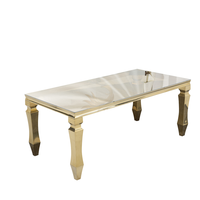 Table de banquet pour hôtel, restaurant, bar, avec plateau en verre trempé rectangulaire super résistant et base en acier inoxydable facile à nettoyer