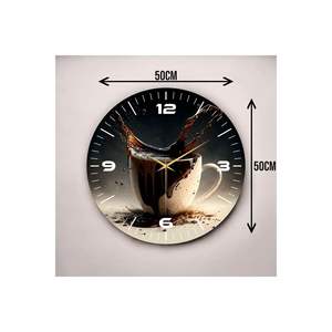 Silent <b>50cm</b> Wooden Table <b>Wall</b> <b>Clock</b> with Realistic Coffee Color Print Cup Pattern Gift for Home or Office - Product Image 5