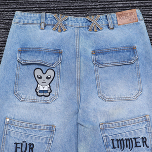 Short en Jean Brodé Personnalisé et Mignon pour Homme, Taille Moyenne, Grande Taille, Respirant, Tricoté, Denim, 6 Poches pour Vêtements de Travail - Product Image 2