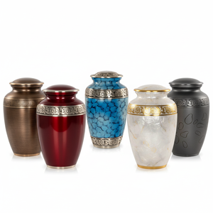 Urne funéraire en marbre bleu de style européen exquis pour les cendres humaines - Urne en métal élégante avec détails gravés, capacité de 200 pouces cubes - Product Image 2