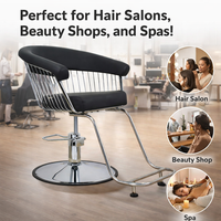 Chaise de coiffeur moderne noire avec dossier en fil métallique et base ronde pour salon de coiffure et mobilier de beauté