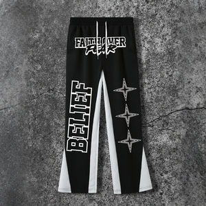 Pantalons de survêtement évasés couleur bloc rue haute personnalisé nouvelle mode pour hommes pantalon de survêtement taille moyenne avec cordon de serrage impression DTF personnalisée - Product Image 1