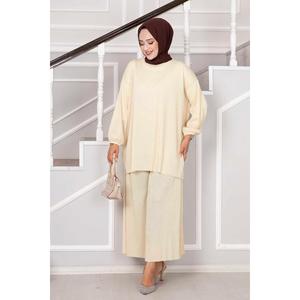 Cuello Redondo Casual Hijab Traje De 2 Piezas Beige - Product Image 4