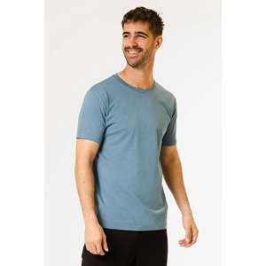 T-shirts pour hommes en gros, décontractés, été, coupe classique, manches courtes, basiques, couleur bleu uni, 100% coton - Product Image 3