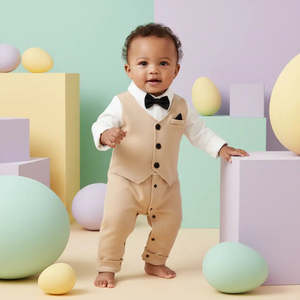 Combinaison pour bébé 100% coton, tenue de mariage formelle avec motif uni - Product Image 3