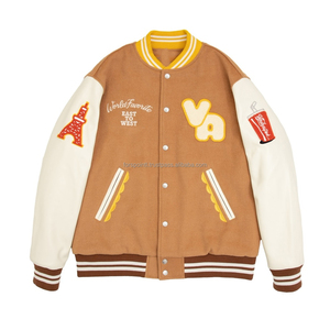 Veste universitaire de meilleure qualité pour hommes, fabricant de manches en cuir blanc, patchs en chenille, veste universitaire avec logo brodé - Product Image 2