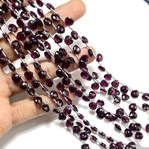 Perles Briolette en forme de coeur à facettes en gros grenat rouge naturel 7-7.5MM 6 pouces perceuse latérale pour la fabrication de bijoux détaillant meilleur - Product Image 3
