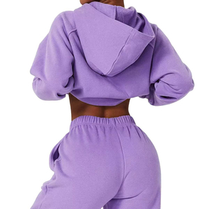ชุดเสื้อผ้าสองชิ้นโอเวอร์ไซส์ของผู้หญิงเสื้อครอปมีฮู้ดเสื้อครอปแบบมีโลโก้เสื้อครอปแบบปรับแต่งได้เสื้อตัวสั้น - Product Image 5