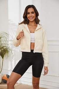 Sudadera con capucha recortada transpirable para mujer, Top corto suelto informal sólido, sudaderas bordadas de invierno para damas para la temporada de otoño - Product Image 2