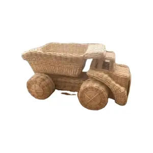 New Arrived Rattan Camper Van Rattan Toys Car Sustainable Eco Friendly Toy Kids Toddler Pretend Play Nursery Room Decoration