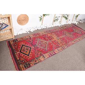 พรมสีแดงสไตล์โบฮีเมียนสไตล์วินเทจผ้าขนแกะขนาด3.1x10ฟุตดีไซน์การเย็บปะติดปะต่อกันสำหรับโถงทางเดินห้องนอนน้ำยางสำหรับข้างเตียง - Product Image 3