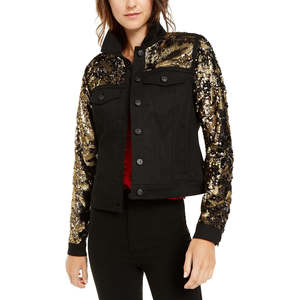 เสื้อแจ็คเก็ตสีดำเข้มสำหรับผู้หญิง ยี่ห้อ INC International Concepts ไซส์กลาง ประดับเลื่อมสีดำและสีทอง สำหรับฤดูใบไม้ร่วง - Product Image 1