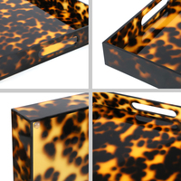 Plateau de service en acrylique effet écaille de tortue avec poignées découpées, plateau de rangement décoratif pour table basse ou ottoman
