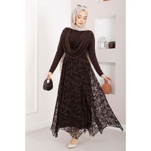 Brown Asymmetrical Tulle <b>Skirt</b> Lace Decoration <b>Elastic</b> Waistline Soft Breathable Satin Chiffon Fabric Digital Print Wrap A-Line - Product Image 4