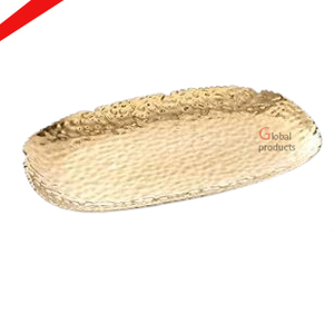 Plateau de service en forme de feuille métallique ovale fini argent de la meilleure qualité pour hôtel - Product Image 5