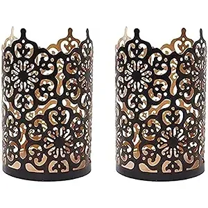 Lot de 2 bougeoirs en bronze ressemblant à des fleurs, lanternes de 7 pouces de haut, pièce maîtresse décorative élégante pour salon, salle à manger, jardin, décoration - Product Image 5